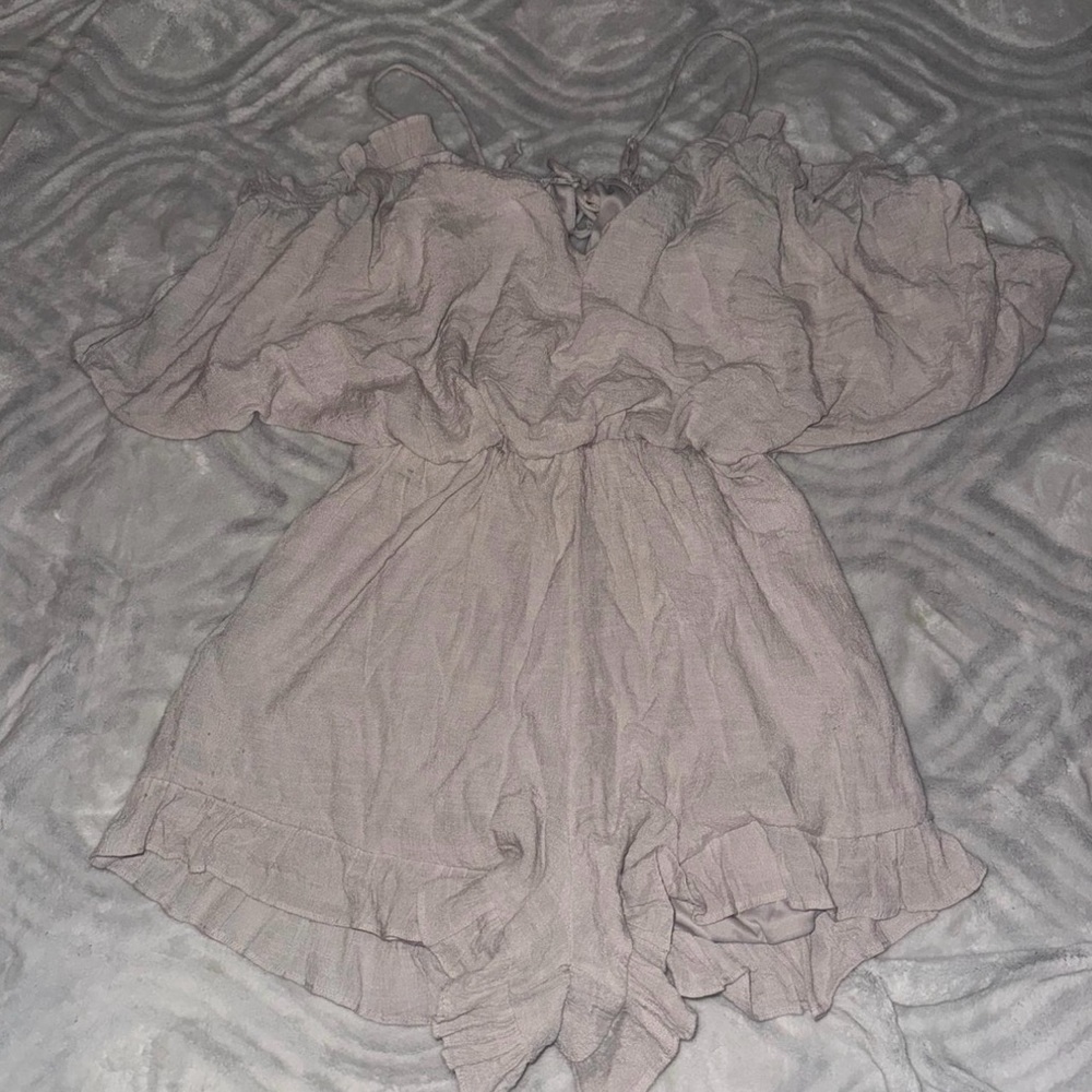 Ruffled Off-Shoulder Romper in Light Pink